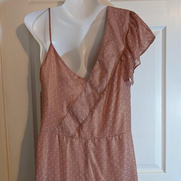 ASOS Iridescent Rose w/Gold Shimmer Pink Polkadot Asymmetrical Dress - size 16 - Picture 4 of 13